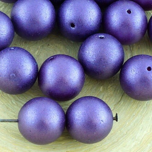 6pcs améthyste violet imitation de perles rondes pressé druk chunky de grands tchèque de verre 11 mm sku-35023
