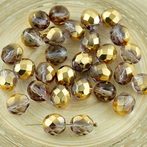20pcs cristal d'or de la moitié de verre tchèque ronde à facettes feu poli perles de 8mm sku-29059