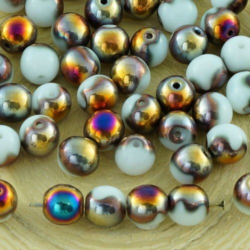 40pcs blanc albâtre métallisé sliperit pourpre d'or demi-tour druk verre tchèque pressé perles de 6m sku-31403