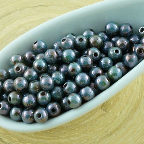 100pcs picasso marron bleu lustre rond verre tchèque perles de petit écarteur 3mm sku-31213