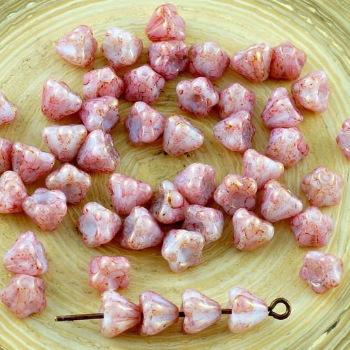 40pcs picasso valentine opale rose en terre cuite verre tchèque petite cloche de fleurs de perles de sku-30565