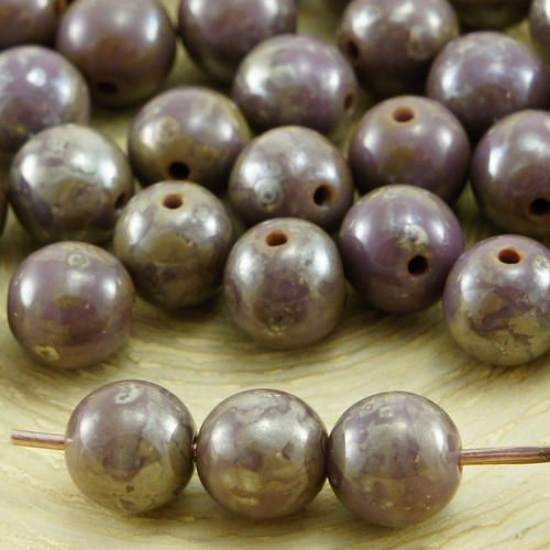 40pcs picasso argent brun opaque violet rond druk verre tchèque pressé perles de 6mm sku-31944