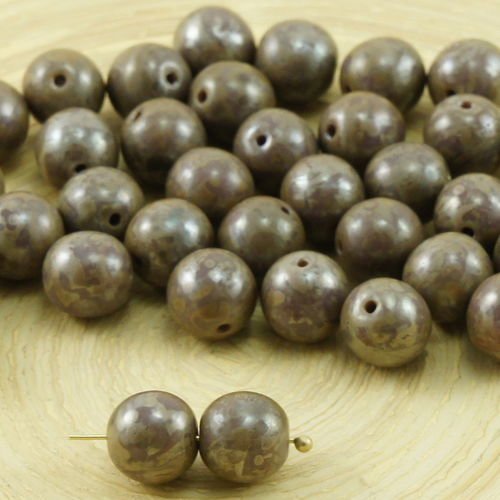 20pcs picasso argent brun opaque violet rond druk verre tchèque pressé perles de 8mm sku-31988