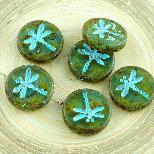 4pcs picasso cristal vert travertin turquoise laver rustique libellule plat pièce ronde opale verre  sku-30413