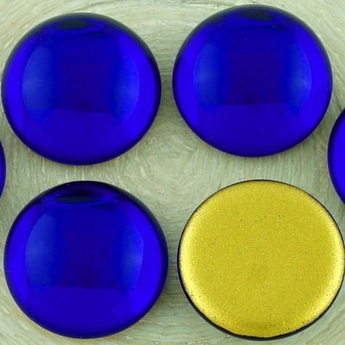 2pcs cristal bleu saphir ronde en or en forme de dôme à dos plat tchèque en verre cabochon 18 mm sku-34765