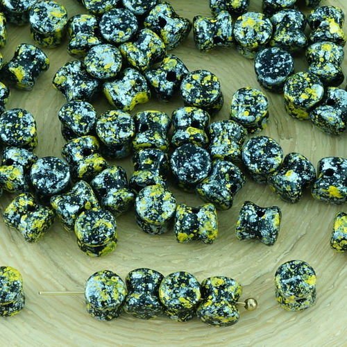 60pcs opaque jet de granit noir tweedy jaune argent pellet preciosa diablo dogbone tchèque perles de sku-32523