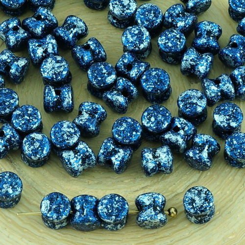 60pcs jet de granit noir tweedy argent bleu pellet preciosa diablo dogbone tchèque perles de verre d sku-32528