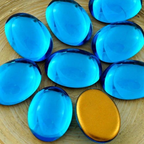 4pcs crystal aqua aigue-marine ovale bleu dôme en verre tchèque cabochon 18mm x 13mm sku-30624