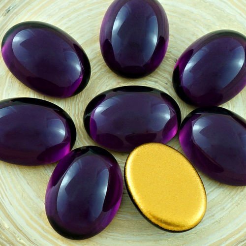 4pcs cristal d'améthyste violet ovale bombé verre tchèque cabochon 18mm x 13mm sku-30630