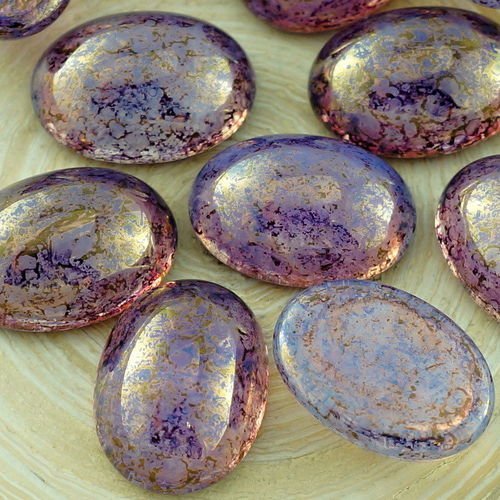 4pcs picasso en terre cuite violet opal de la mer de lune ovale bombé verre tchèque cabochon 18mm x  sku-30644