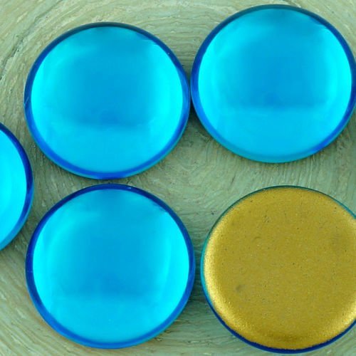 2pcs cristal bleu aqua turquoise ronde en or en forme de dôme à dos plat tchèque en verre cabochon 1 sku-34767