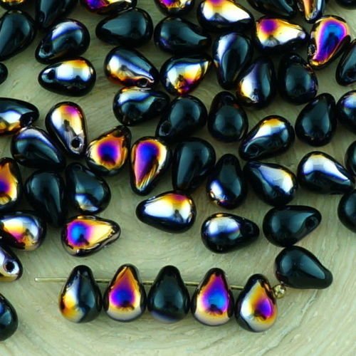 40pcs opaque jet noir métallique sliperit iris pourpre demi petite larme de verre tchèque perles de  sku-32916