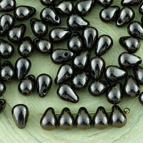 40pcs métallique opaque noir de jais cuivre bronze lustre petite larme de verre tchèque perles de 4  sku-32918