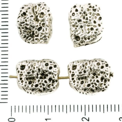 6pcs antique ton argent pépites de pointillés en pierre de lave imitation de perles en recto-verso l sku-37366