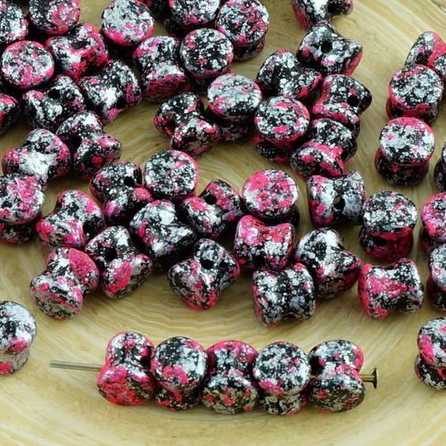 60pcs opaque noir de jais de granit rose argent tweedy patine repéré pellet tchèque perles de verre  sku-31297