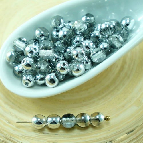 100pcs cristal métallique-labrador argent demi-rond verre tchèque perles de petite entretoise de 4mm sku-27258