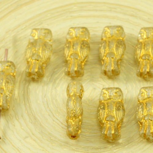 22pcs petit cristal d'or patine de lavage à deux faces de verre tchèque chouette perles oiseau anima sku-31791