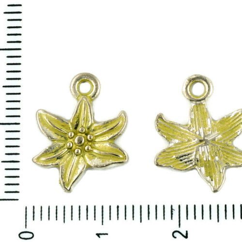 12pcs tchèque jaune patine antique ton argent poinsettia lilly fleur charmes floral pendentifs métal sku-34107