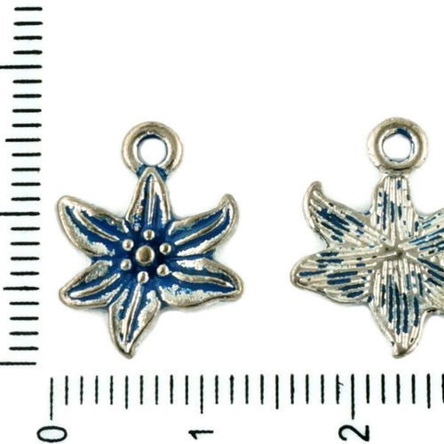 12pcs tchèque bleu patine antique ton argent poinsettia lilly fleur charmes floral pendentifs métal  sku-34111