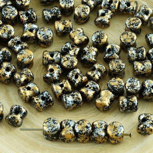 60pcs opaque jet de granit noir or argent tweedy patine repéré pellet tchèque perles de verre precio sku-31294