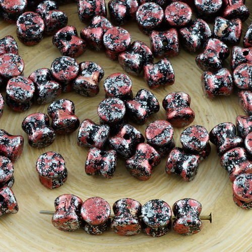 60pcs opaque jet de granit noir rouge argent tweedy patine repéré pellet tchèque perles de verre pre sku-31295