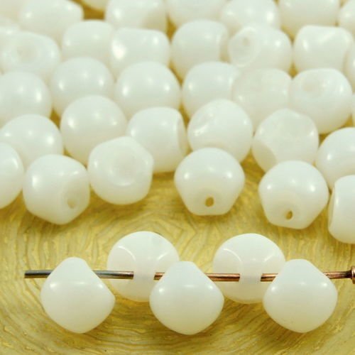 30pcs blanc albâtre opale champignon bouton tchèque perles de verre de 5mm x 6mm sku-32392