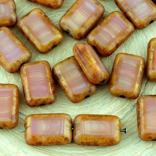 8pcs picasso valentine de soie rose brun table de découpe à plat rectangle de verre tchèque perles d sku-32506