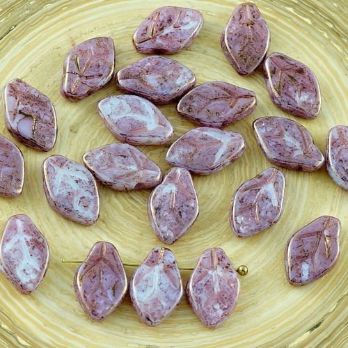 30pcs picasso violet opal terre cuite tchèque en verre sculpté de feuilles de fleurs de perles de ma sku-30571
