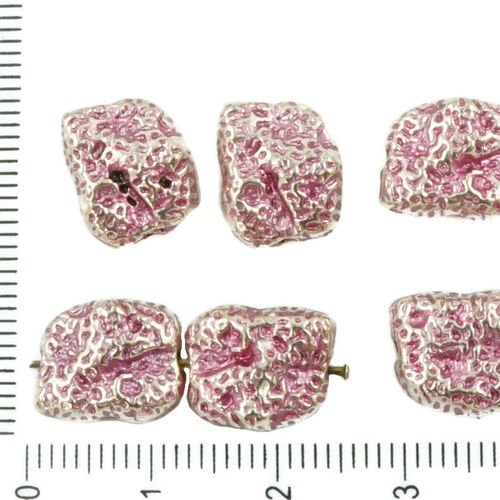 6pcs antique ton argent rose patine laver les pépites de pointillés en pierre de lave imitation de p sku-36828