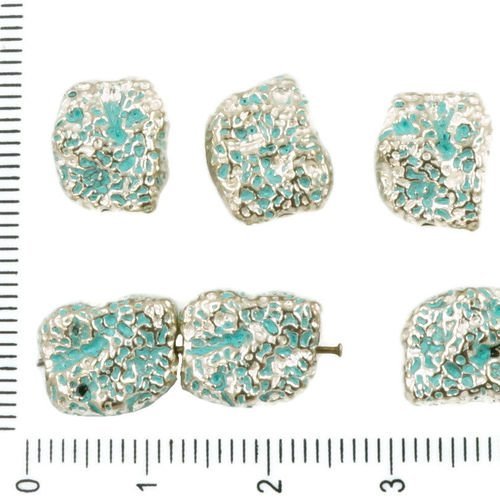 6pcs antique ton argent bleu turquoise patine laver les pépites de pointillés en pierre de lave imit sku-36830