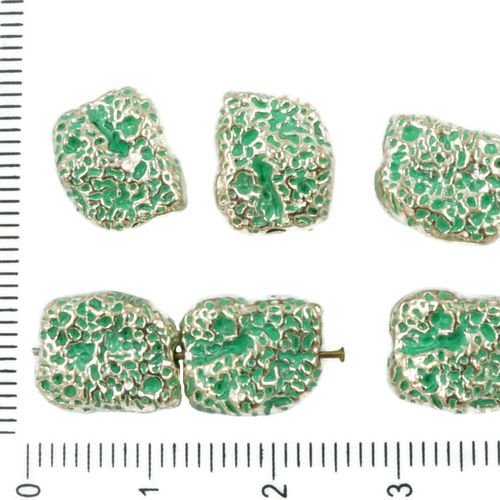 6pcs antique ton argent turquoise patine verte laver les pépites de pointillés en pierre de lave imi sku-36831
