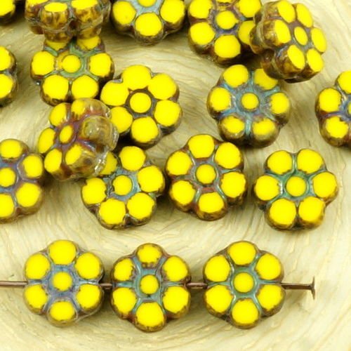 20pcs picasso jaune brun taille de table de la fenêtre de pièce de monnaie de fleur de verre tchèque sku-37169