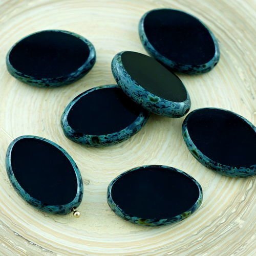 4pcs picasso noirs opaques grand plat ovale table à la fenêtre de coupe tchèque perles de verre 20mm sku-28979