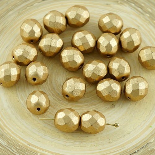 20pcs mat bronze or pâle verre tchèque ronde à facettes feu poli perles de 8mm sku-29058