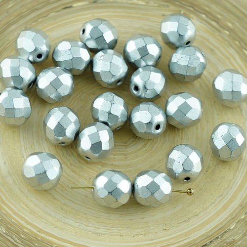 20pcs métallique mat aluminium argent verre tchèque ronde à facettes feu poli perles de 8mm sku-29060