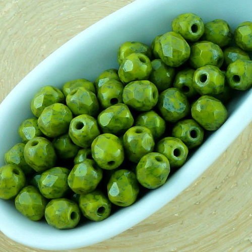 100pcs picasso opaque de l'olivine vert olive bleu en terre cuite rond à facettes feu poli petite en sku-33459