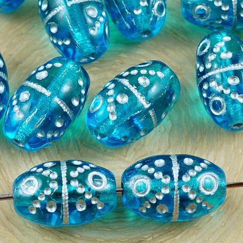 10pcs turquoise cristal bleu aqua argent de lavage de pâques oeuf d'oiseau à rayures en pointillés o sku-37730