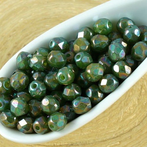 100pcs opale cristal vert nébuleuse ronde à facettes feu poli entretoise tchèque perles de verre de  sku-35685