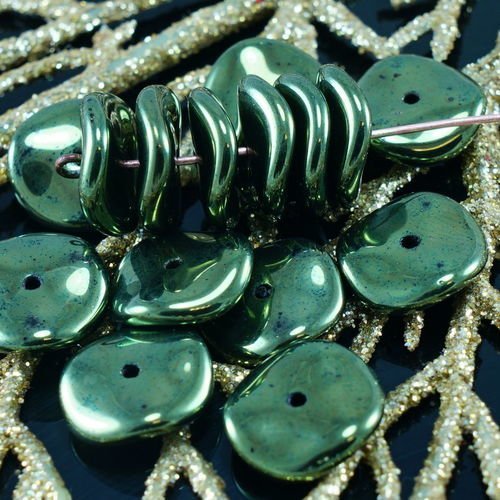 Nouvelle forme de 12pcs vert métallique ronde disque un trou de verre tchèque perles de rondelle 12m sku-25810