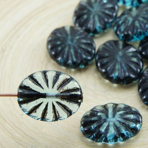 12pcs cristal aigue-marine noir laver halloween plat fleur sculpté de forme ovale verre tchèque perl sku-32133