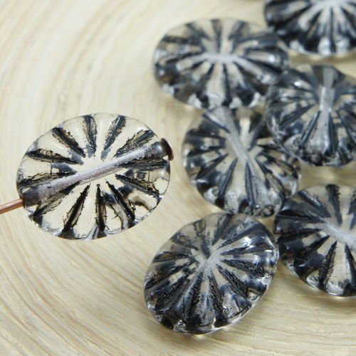 12pcs cristal clair patine noire laver halloween plat fleur sculpté de forme ovale verre tchèque per sku-32134