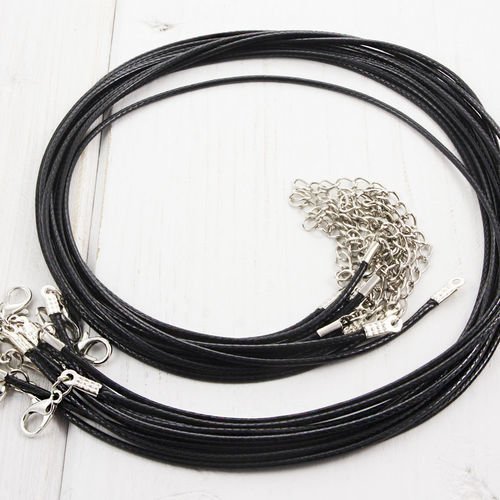 6pcs 18" 46cm noir fashion collier en cordon ciré tressé torsadé en coton avec fermoir en platine pl sku-38419