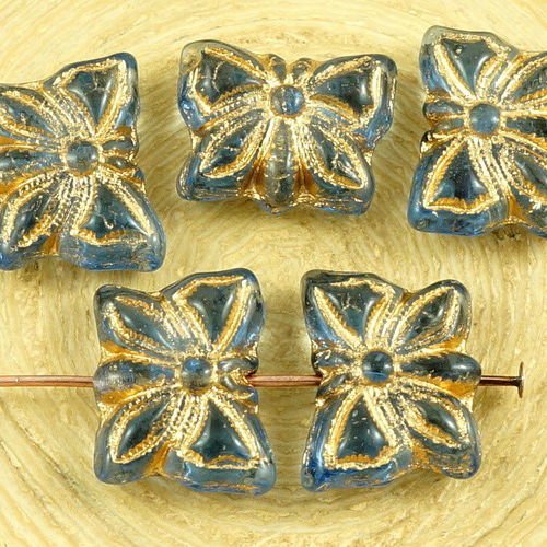 8pcs léger en cristal bleu saphir or patine laver le verre tchèque papillon perles 14mm x 11mm sku-35772