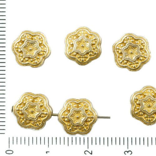 14pcs antique ton argent mat or patine de lavage à plat monnaie rond fleur feuille perles sculptées  sku-36715