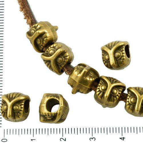 6pcs bronze antique ton gros trou européen de pandora style hibou oiseau charmes de perles tchèques  sku-37295