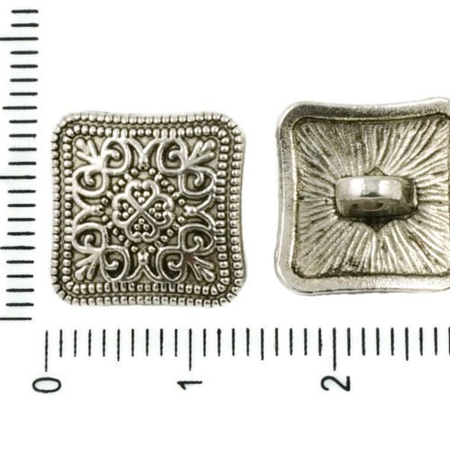 6pcs antique ton argent de grande focale carré en forme de dôme fleur floral bouton tchèque métal co sku-37492