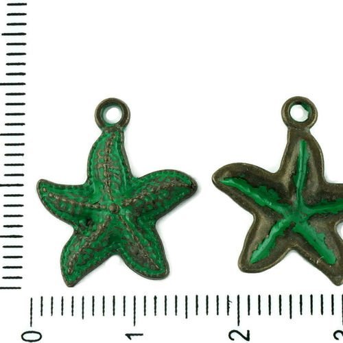 10pcs tchèque vert turquoise patine bronze antique ton étoile de mer des animaux marins en mer charm sku-33944