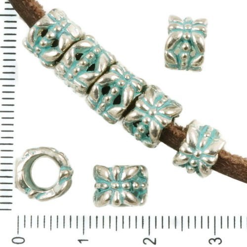 12pcs antique ton argent bleu turquoise patine laver de grandes trou du tambour européenne pandora s sku-36132