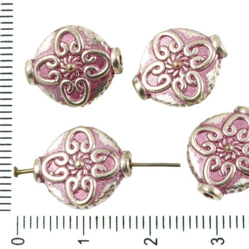 6pcs antique ton argent valentine rose patine de lavage à plat rond tube lanterne fleur de perles de sku-36793