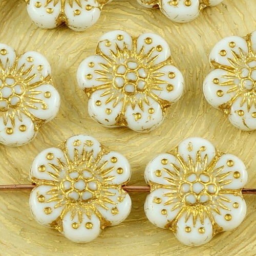 10pcs blanc opaque or patine de lavage à plat monnaie rond anémone fleur de soleil focal pendentif h sku-35813